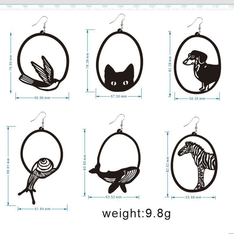 Exaggerated Big Zebra Snail Black Animal Acrylic Earrings For Women Funny Swallow Dachshund Dog Whale Black Cat Drop Earrings