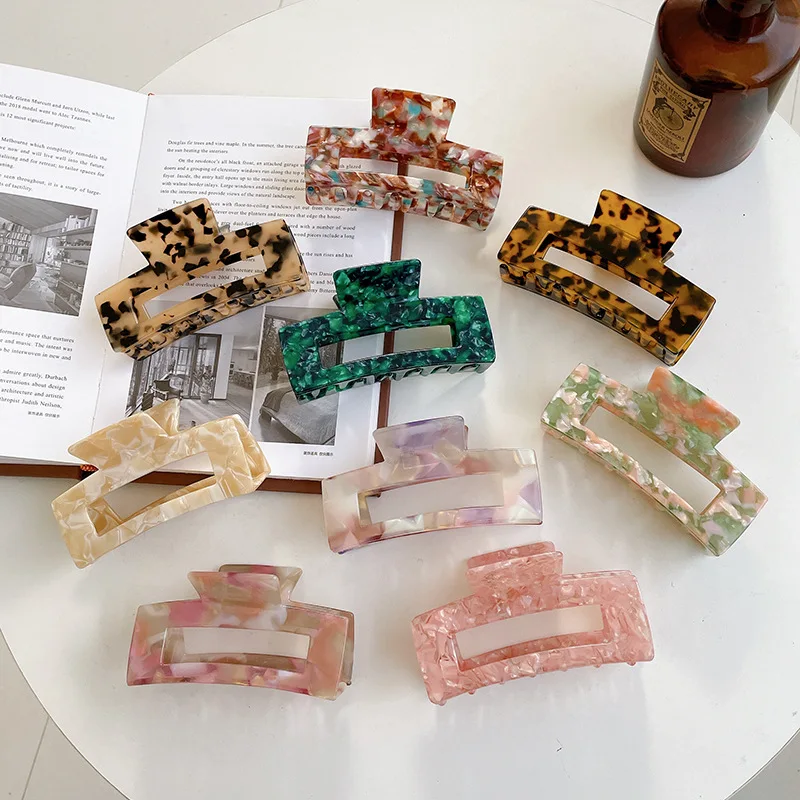 

Fashion Acetate Claw Clip Leopard Hair Claw Large Geometric Hollow Square Crab Hair Clip Shark Clip For Women Hair Accessories