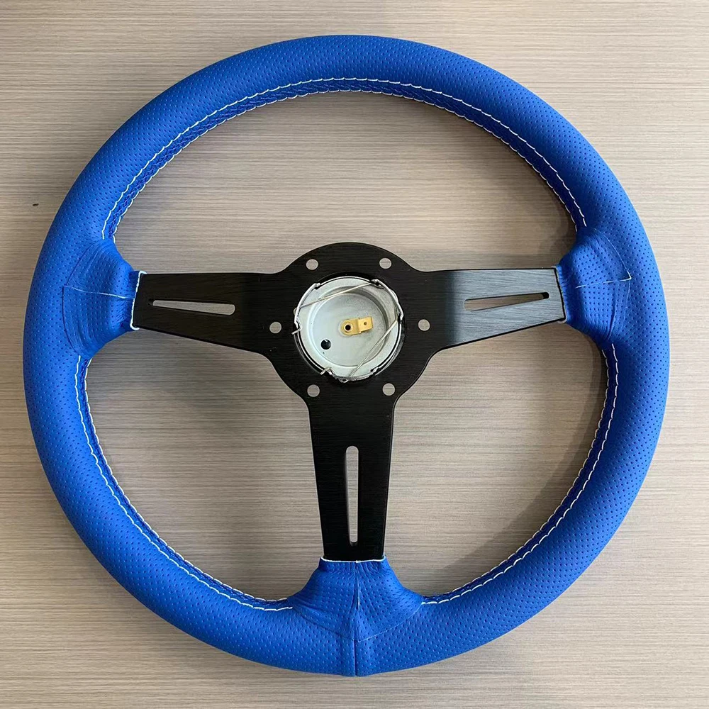 Tiypeor Blue 14inch 350mm Racing Microfiber Perforated Leather Drift Sport Steering Wheel