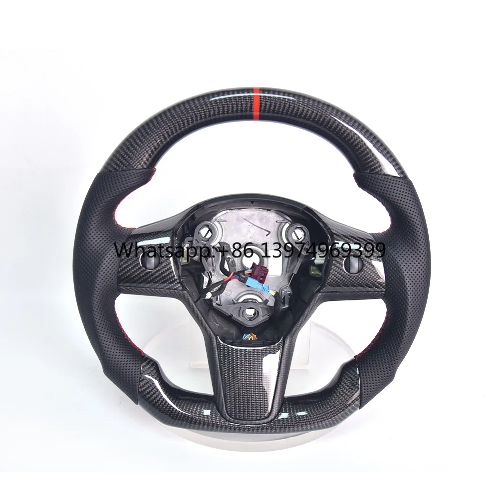 Suitable for Tesla Model 3 Modified Forged Carbon Fiber Steering Wheel Assembly Suede Perforated Leather Customized Upgrade