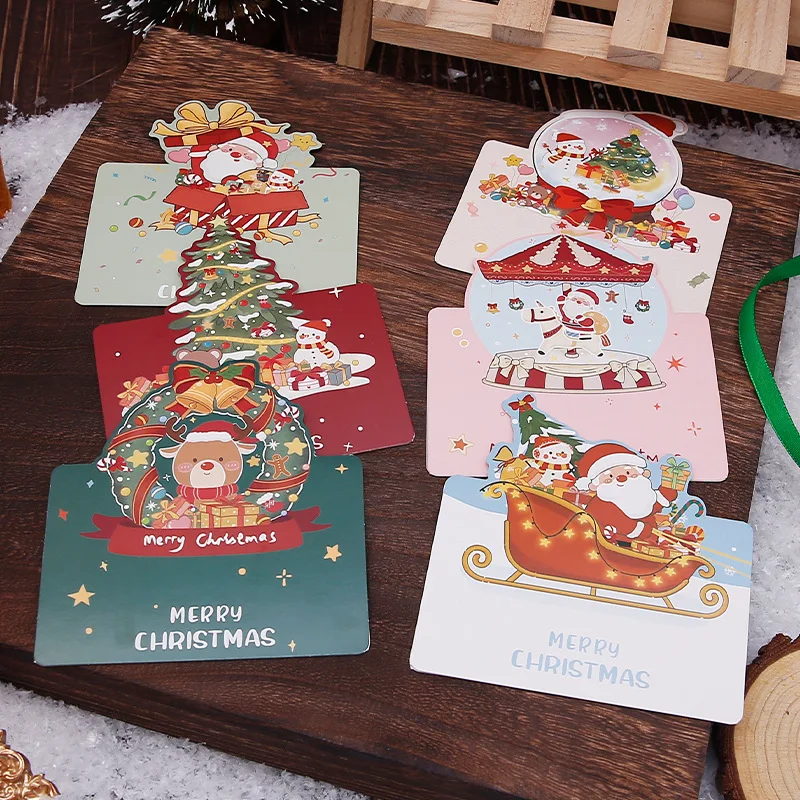 Christmas Greeting Card Of 6pcs /10pc Student Mini Christmas Blessing Greeting Cards School Envelope Postcard Gift Card For Xmas