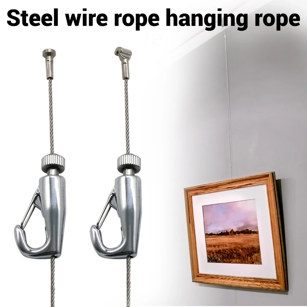 

1-3M 304 Stainless Steel Wire Rope T-Shaped Adjustable Hook Suspension Picture Frame Art Suspension Hook Suspension Accessories