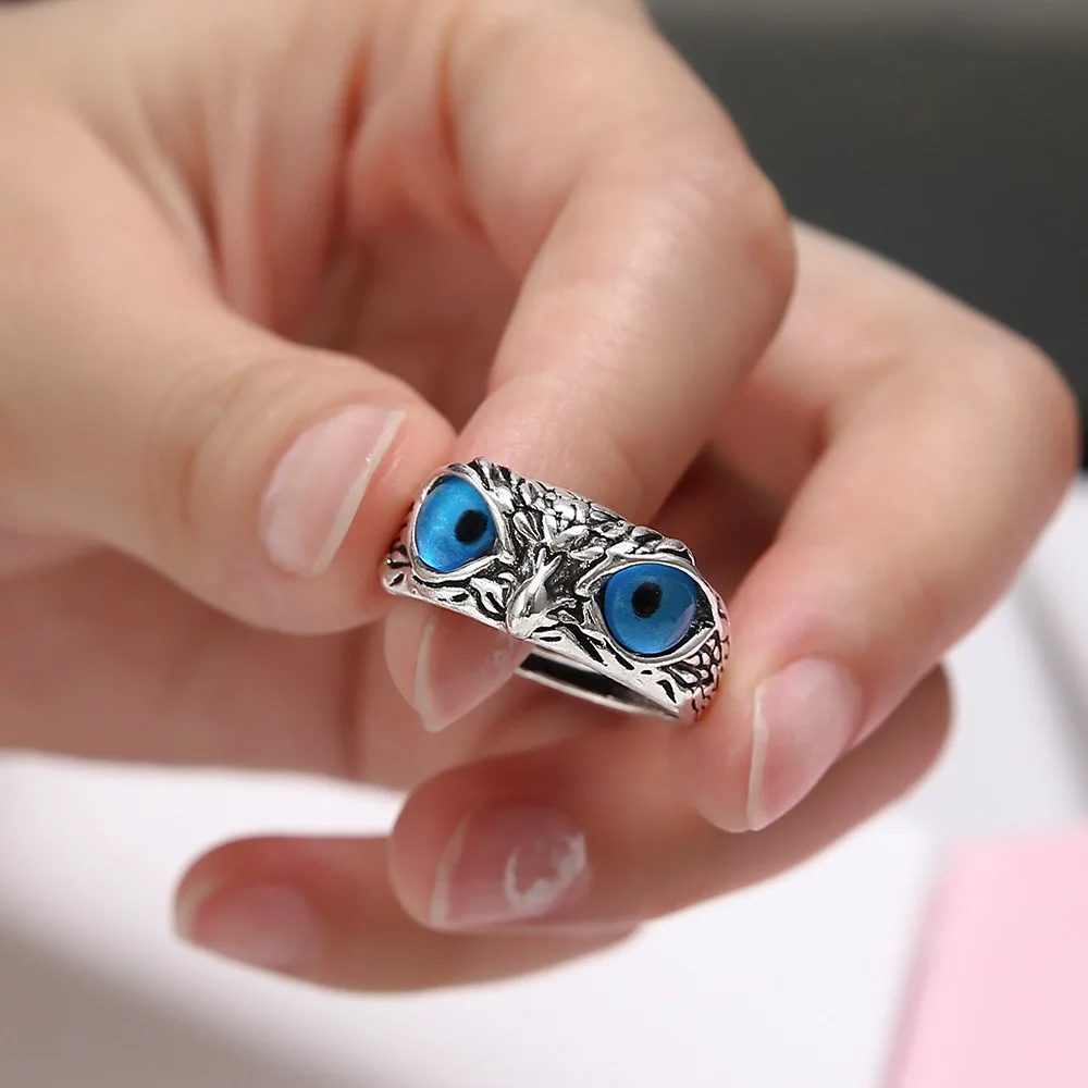 New Vintage Evil Eyes Owl Rings for Women Men Lover Couple Anillos Rock Open Adjustable Creative Exaggerated Christmas Jewelry