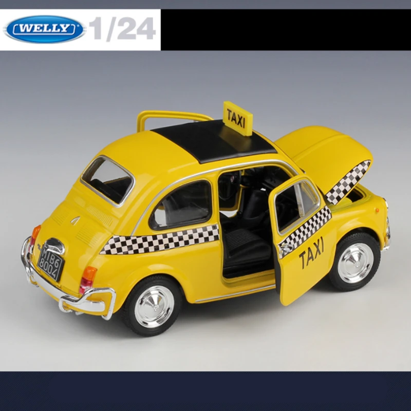 Welly 1:24 Fiat Nuova Fiat 500 Alloy Taxi Car Model Diecasts Metal Vehicles Car Model High Simulation Collection Kids Toys Gifts