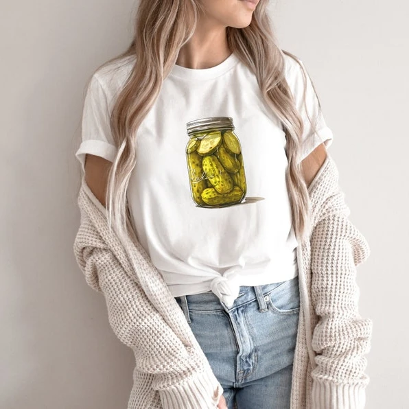 Women T Shirt Pickle Jar TShirt Cute Trendy Pickled Cucumber Lover Gift Graphic Tee Funny Canning Vintage Top Cotton Camisetas