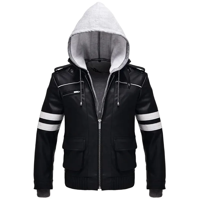 dd12Game النموذج تأثيري ازياء أليكس ميرسر فو الجلود سترة سوداء بو التطريز معطف للرجال