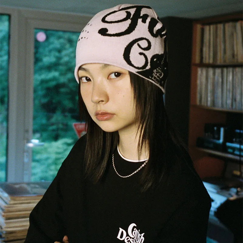 Women\'s Beanie Korean Wnter Knit Hip Hop Vintage Gothic Kpop Y2k Hats Streetwear Wool Caps Fashion Aesthetic Unisex Accessories