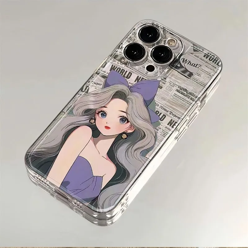 

Luxury Cute Japan Anime Girl Clear Soft Case for iPhone 16 15 13 12 11 14 Pro Max XS XR 7 8 16 Plus X SE Coque