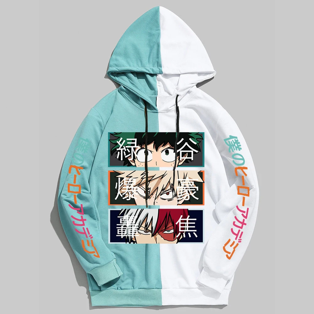 2022 새로운 애니메이션 My Hero Academia 후드 티 남성 풀오버 힙합 후드 티셔츠 패치 워크 여성 streetwear 긴 소매 남여상의