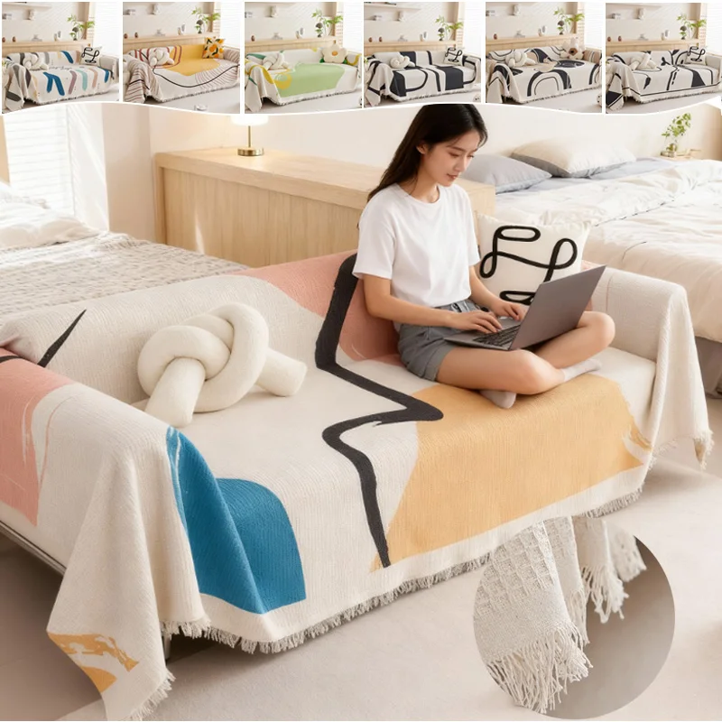 1Pc Full Coverage Sofa Towel Nordic Style Pet Friendly Sofa Blanket All Seasons Universal Anti-Slip Sofa Covers for Living Room