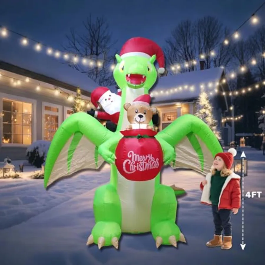 

9 FT Giant Dinosaur Christmas Inflatable Decorations with LED Lights - Santa Riding Dinosaur for Indoor/Outdoor Holiday Party,