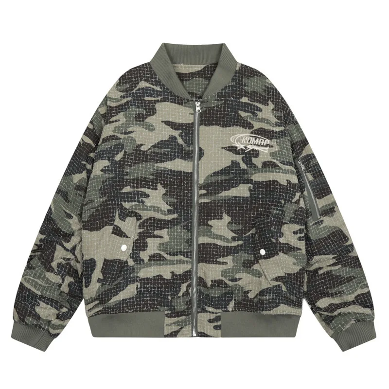 Amerikanische Retro-Camouflage-Buchstaben-gestickte Jacke, gebürstete, lockere, lässige, dicke Baumwolljacke für Herren und Damen M-XL