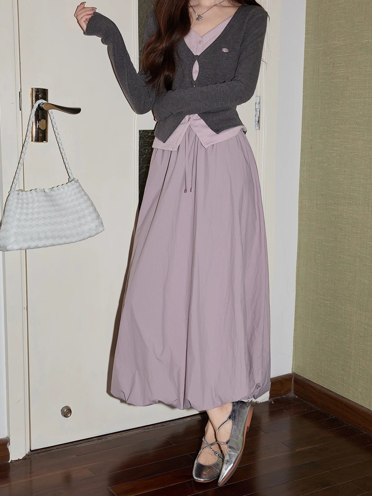 

High Waist Korean Sle f Body Skirt Women's Spring Faion Purple Flower Bud Dra Skirt Aosphere Small Size