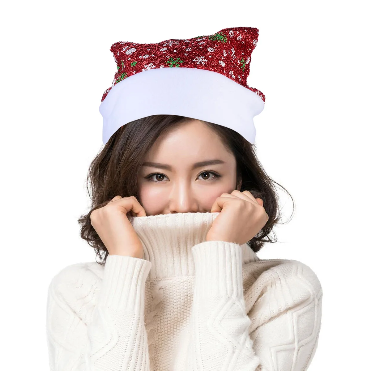 

Christmas Hat Santa Claus Hat Snowflake Patterns Hat Flannelette Cap Christmas Party Headdress