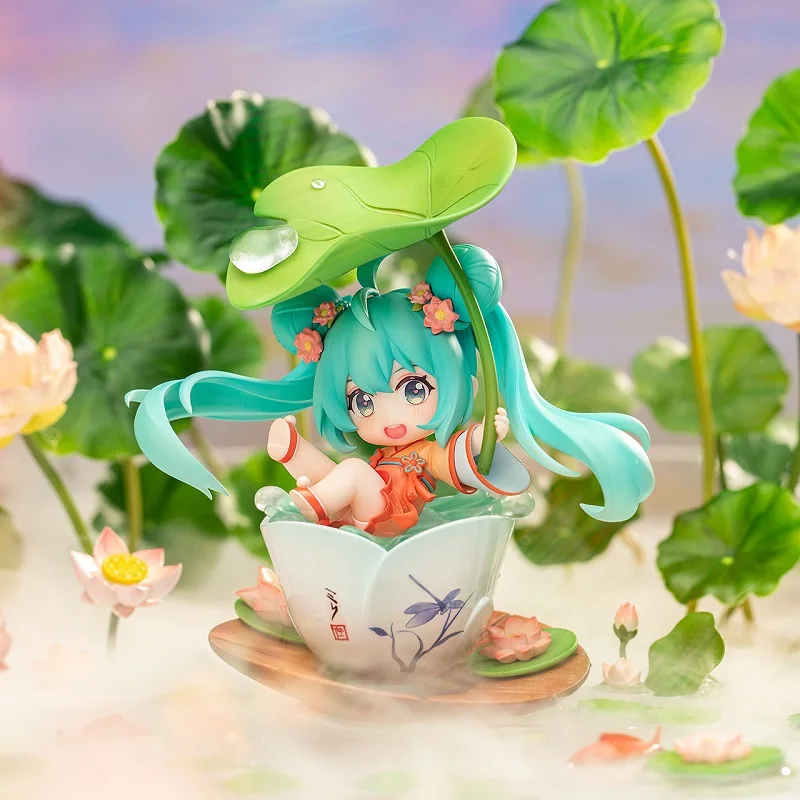 In Stock Original Qingcang VOCALOID Hatsune Miku Figure Lotus Pond Qversion 10Cm Anime Figurine Model Toys for Boys Gift