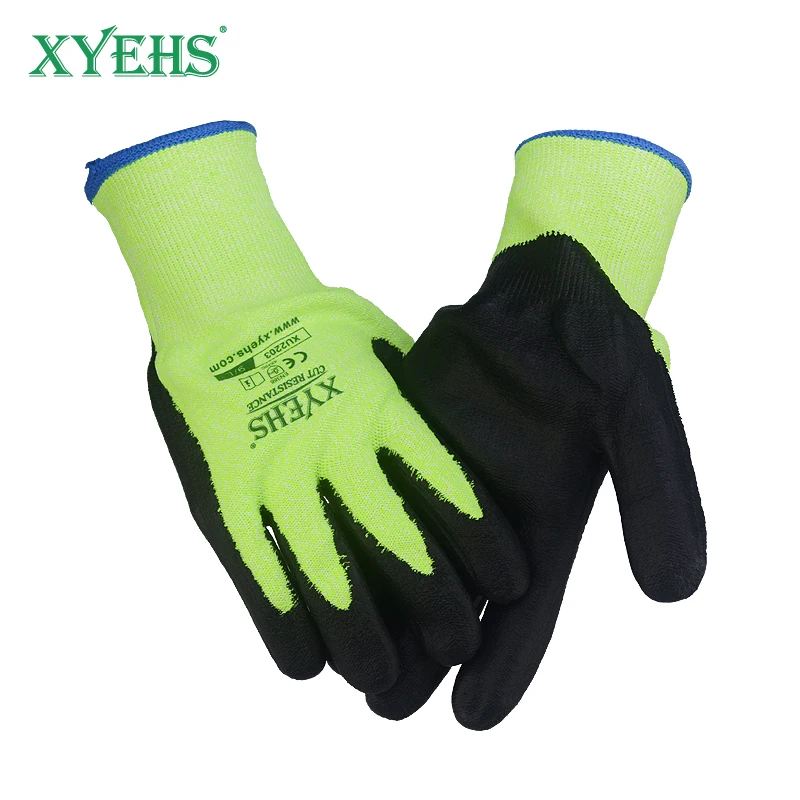 

XYEHS XU2203 1 Pair Level 5 Anti-Cut Safety Work Gloves 13 Gauge HPPE with Nitrile Palm Coating Anti-Scratch Cut Resistant