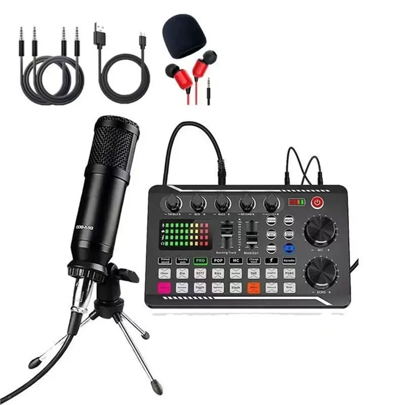 F998 Sound Card Podcast Equipment Bundle,With Microphone Set ,Music/Recording Live Streaming For DJ Disco Device B