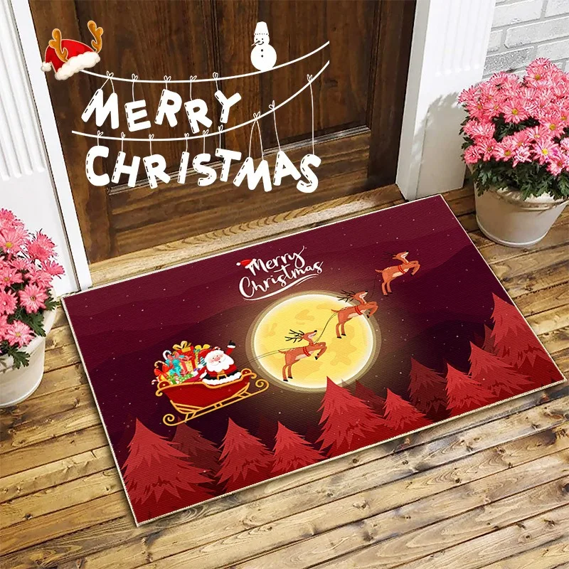 Frohe Weihnachten Weihnachtsmann gibt Geschenke Muster Neue Eingangsbodenmatte Bad absorbierende Fußmatte Rutschfeste Matte Dekoration