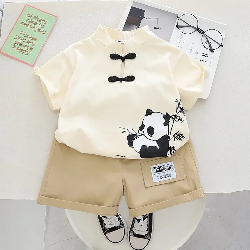 

New Kids Boys Summer Clothes Newborn Children Clothing Boy Short Sleeve Cartoon Panda Shirts Short Pants Tracksuit Suit Set