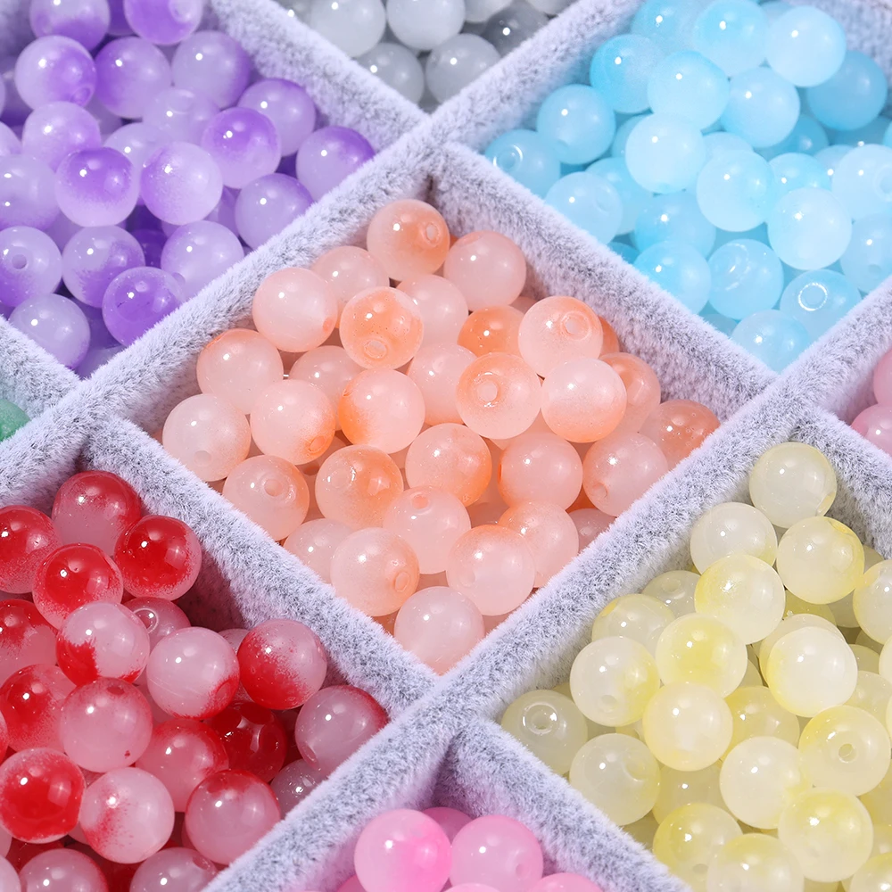 50 stücke Doppel Farbe Glas Perlen 8mm Gelee Farbe Imitation Jade Glas Runde Lose Perlen Für Schmuck Machen DIY armbänder Halskette