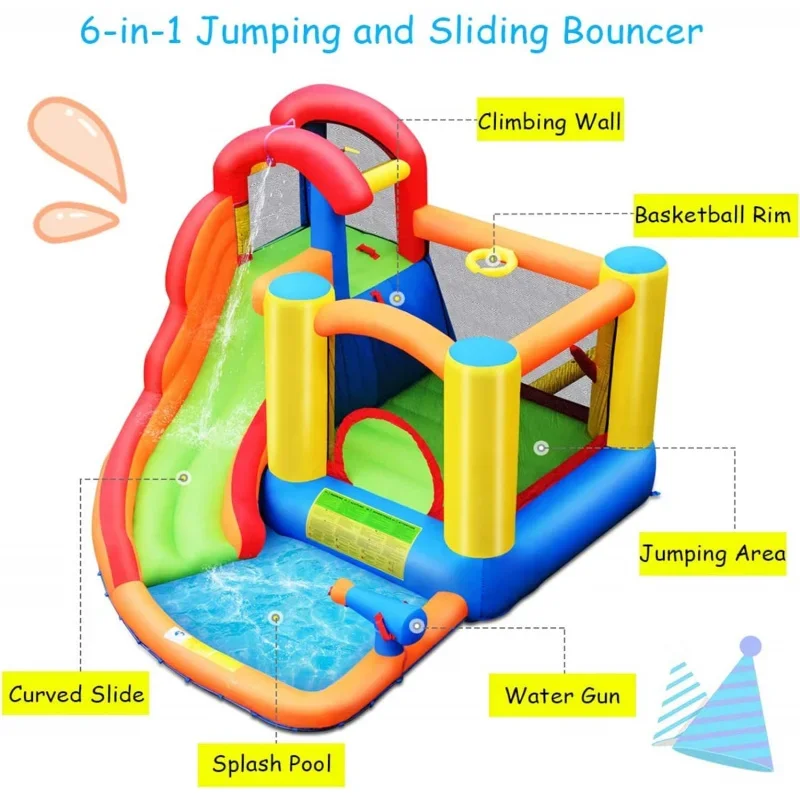 Inflatable slide, bounce house slide for Kids outdoor fun w/waterslide, splash pool, climbing wall, slides INF