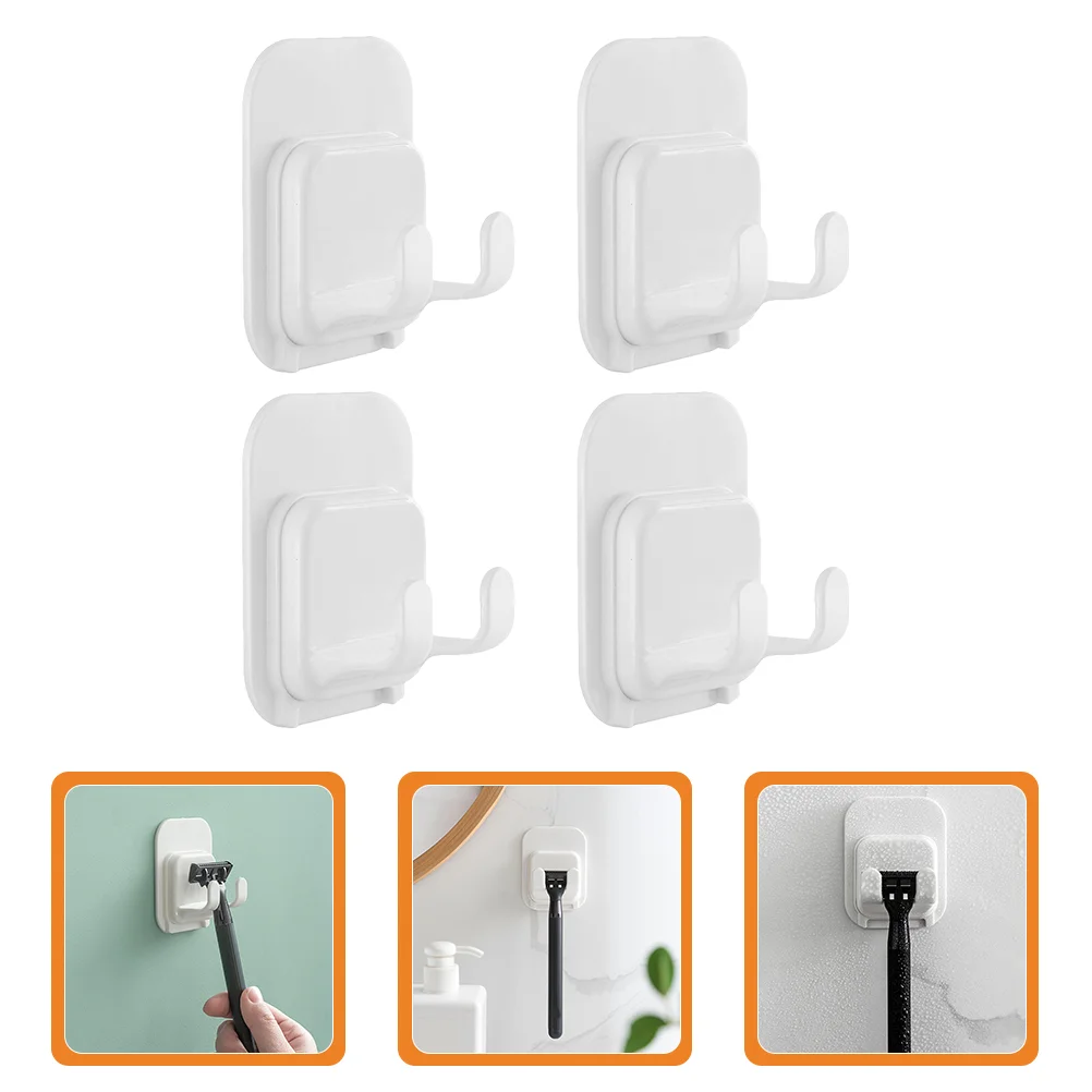 4 Pcs Paste Hook Bathroom Supplies No Punching Bathing Shower Shaver Hooks Razor Holder Rack Abs for Plastic