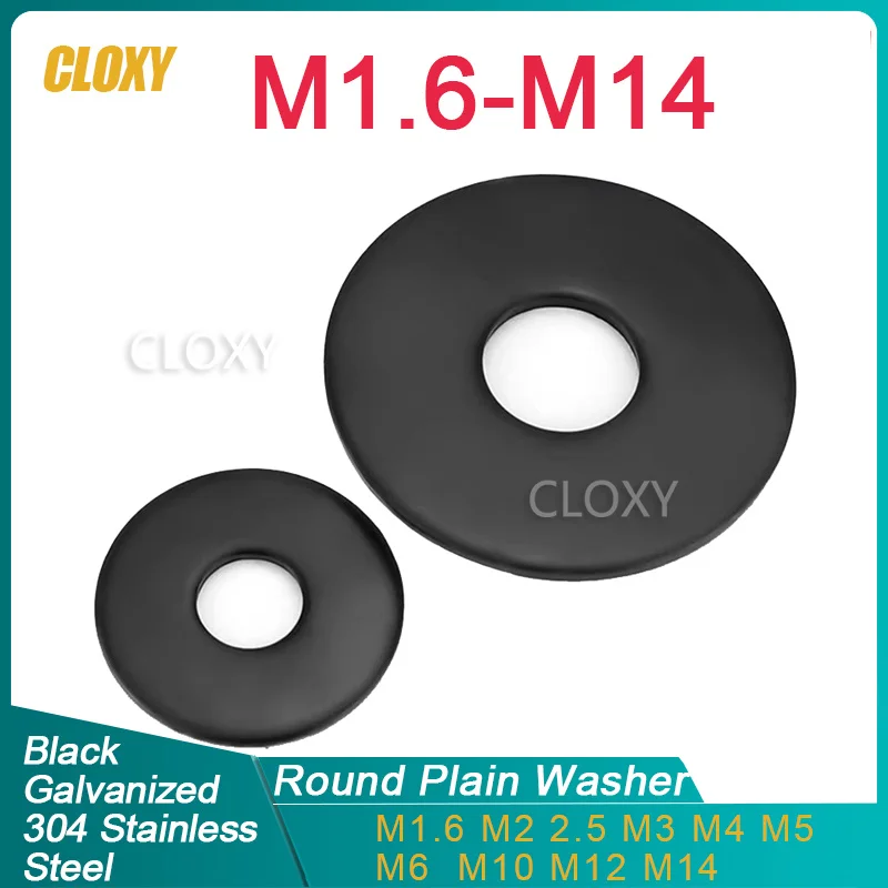 M1.6 M2 M3 M5 M6 M8 M10 M12 M14 Black Galvanized 304 Stainless Steel Flat Washer Gaskets Meson Washers