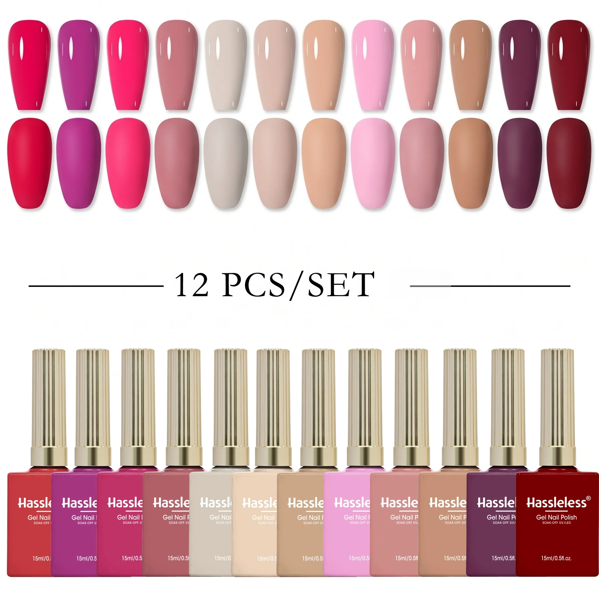Hassleless 12Pcs Nail Polish Gel Set, Designed for Women, with a Glossy Finish, Good Durability, and Each Bottle Has a Capacity of 0.5 Ounces