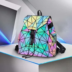 Reflective dazzling backpack Geometric folding diamond check trend backpack all creative travel bag women's student backpack