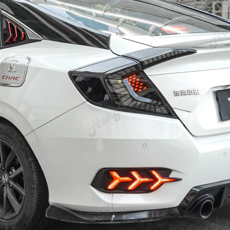 مجموعة مصابيح خلفية لـ 2016 2017 2018-2021 Honda Civic 10 سيدان LED المصابيح الخلفية مجموع أضواء الخط أضواء الفرامل أضواء عكسية
