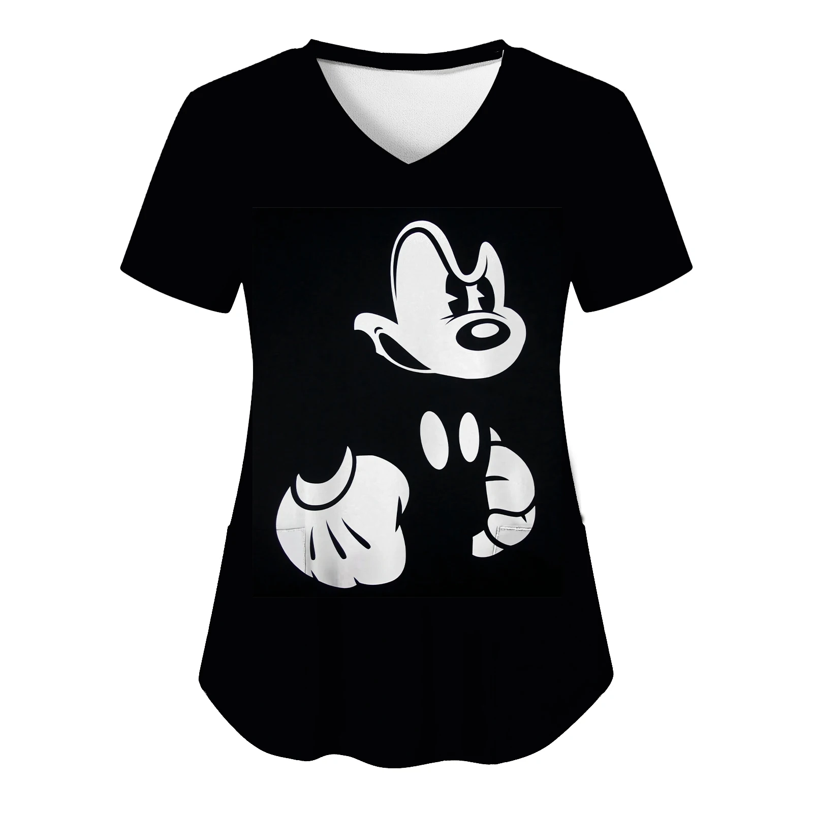 Top Women 2024 V Neck T-shirts Nurse Uniform T-shirt Hospital Mickey Woman Clothes Disney Pocket Tops Minnie Mouse Tees Women's