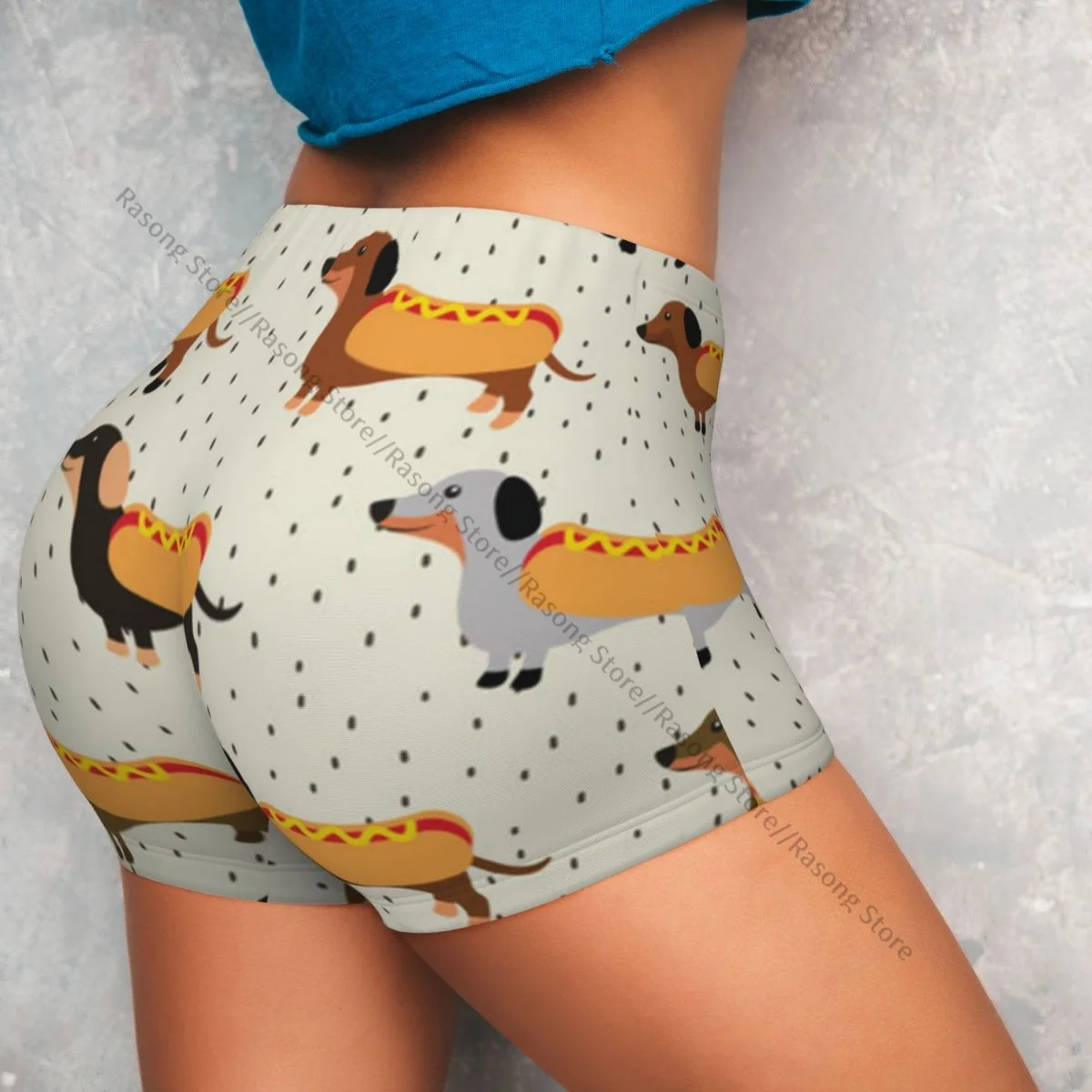 Spandex yogashorts voor dames Teckelspatroon Workout Booty Shorts