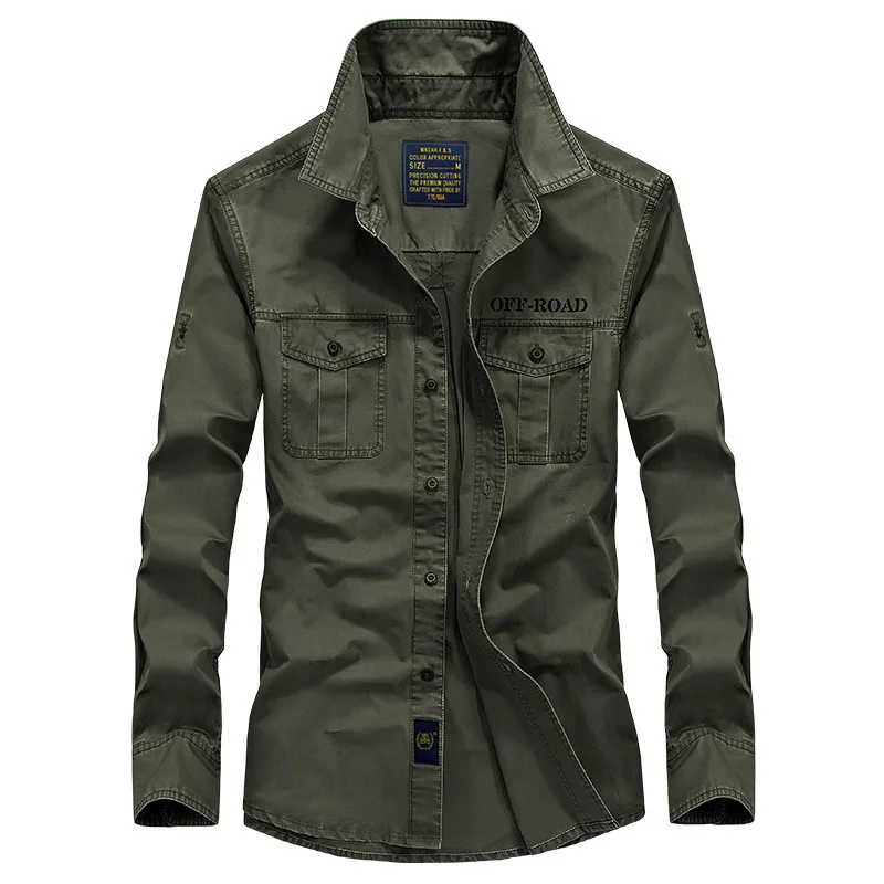 Spring New Men's Outdoor Casual Pure Cotton Tooling Long-sleeved Shirt Loose Military Shirt Fashion Trend