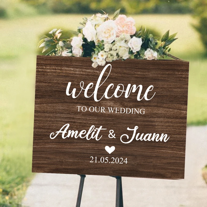 52x40cm Custom Wedding Welcome Sign Wooden Pattern KT board Welcome Sign Baby Shower Birthday Customized Party Signs Decorations