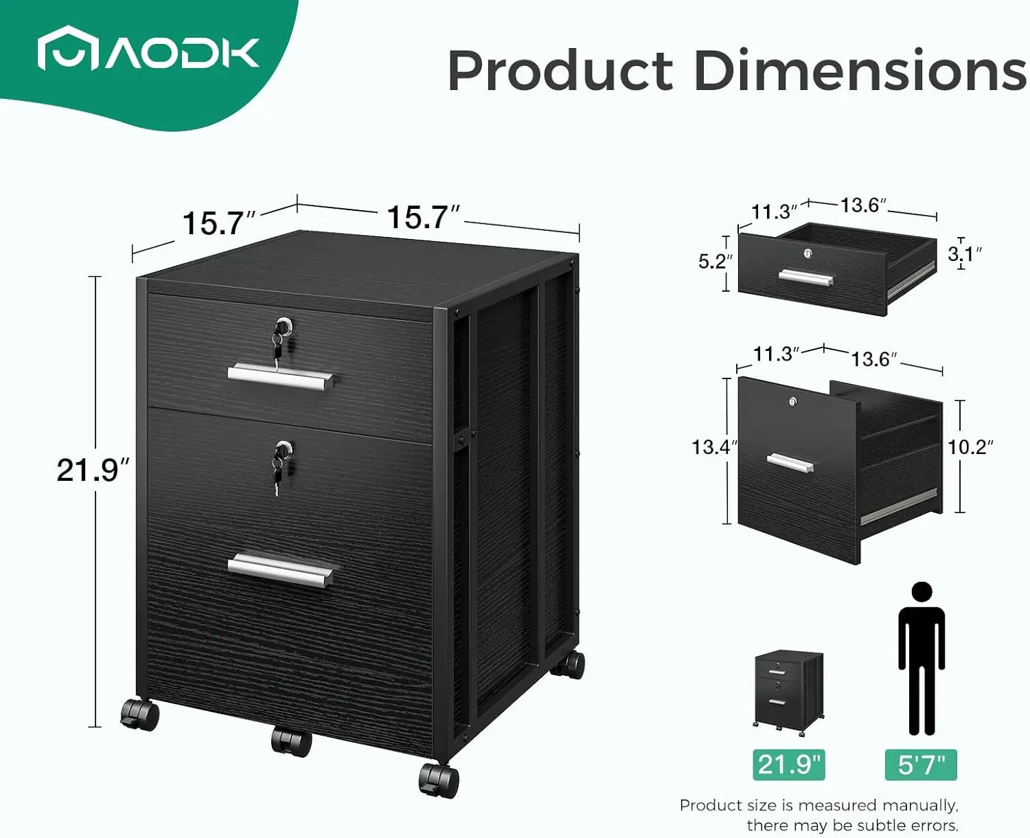 Armoire de classement pour le bureau à domicile, armoire de classement entièrement assemblée avec serrure, armoire de classement roulante noire 2MELOffice