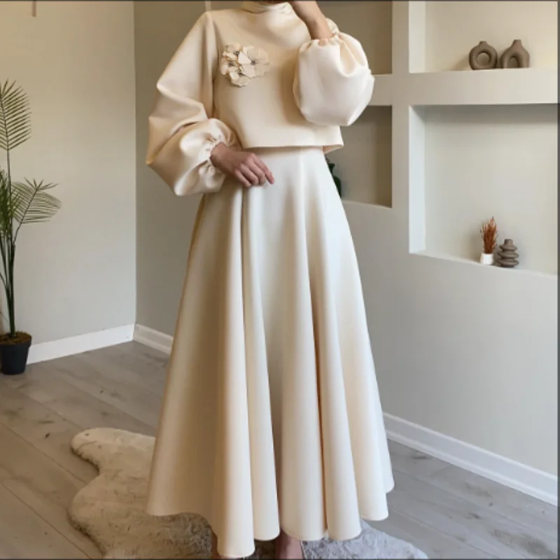 

Flower Lantern Sleeves Loose and Elegant Skirt Set Two-piece Set