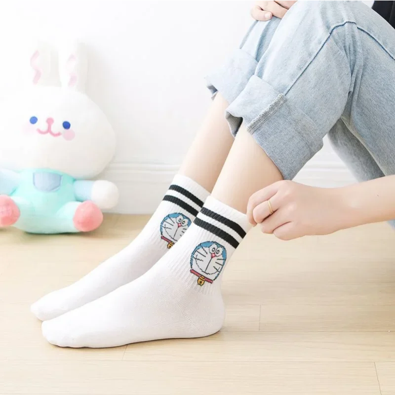 Doraemon Cute Cartoon Socks Sports Crew Socks Striped Cotton Socks Long Tube Student Funny Anime Harajuku Cosplay Sock Kids Gift