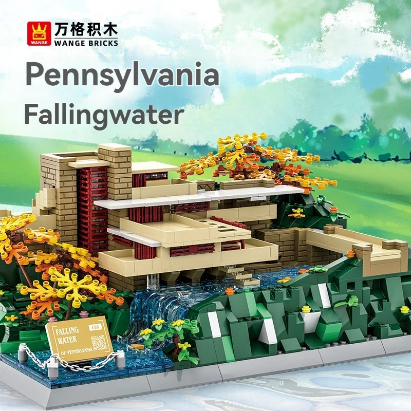 Wange Small-Particle Building Block Building Decoration - Fallingwater in Pennsylvania, USA - A Featured Children's Present