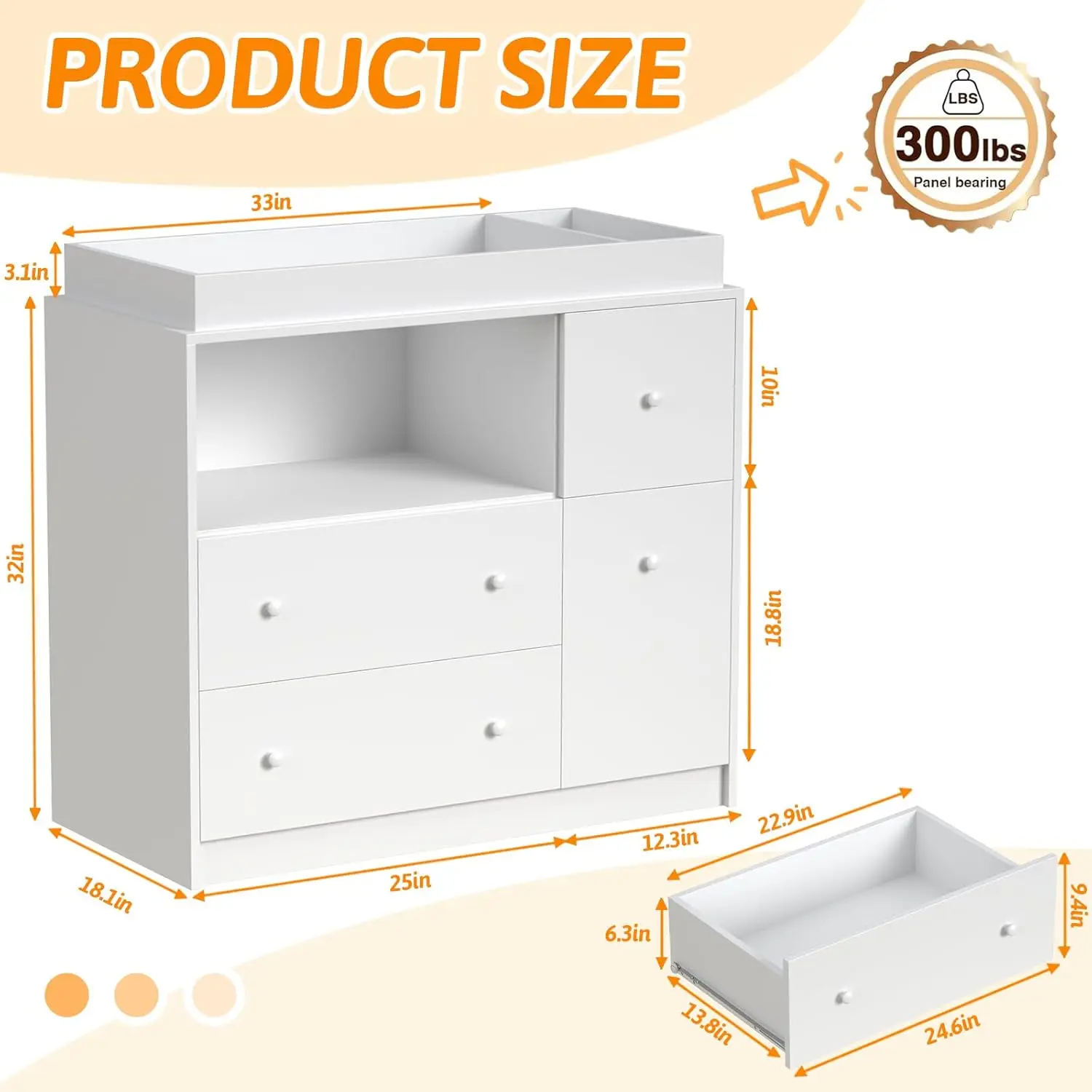 Baby Dresser with Large , 3 Drawers, 1 Cabinets, and Open Storage Shelf – Ideal Changing Table for Nurseries an