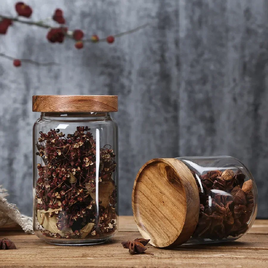 

Glass Food Storage Jars, Containers with Airtight Bamboo Wooden Lid, Cookies,Nuts,Coffee Beans,Cereal,Glass Canister, 1Pc