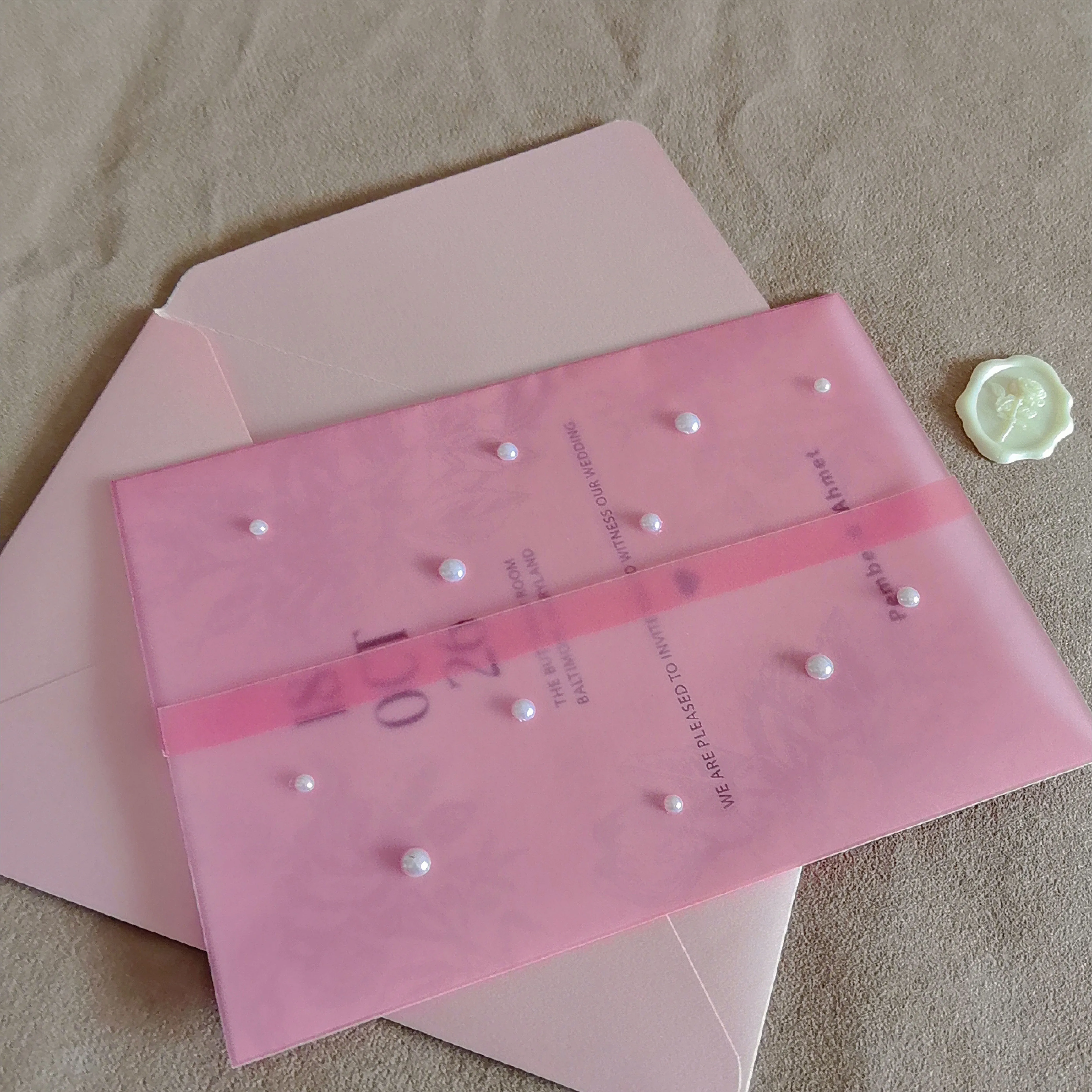 

Custom Luxury Wedding Invitation Set with Vellum Jacket, Envelope, Wax Seal & Save The Date Card for Engagement Wedding Party