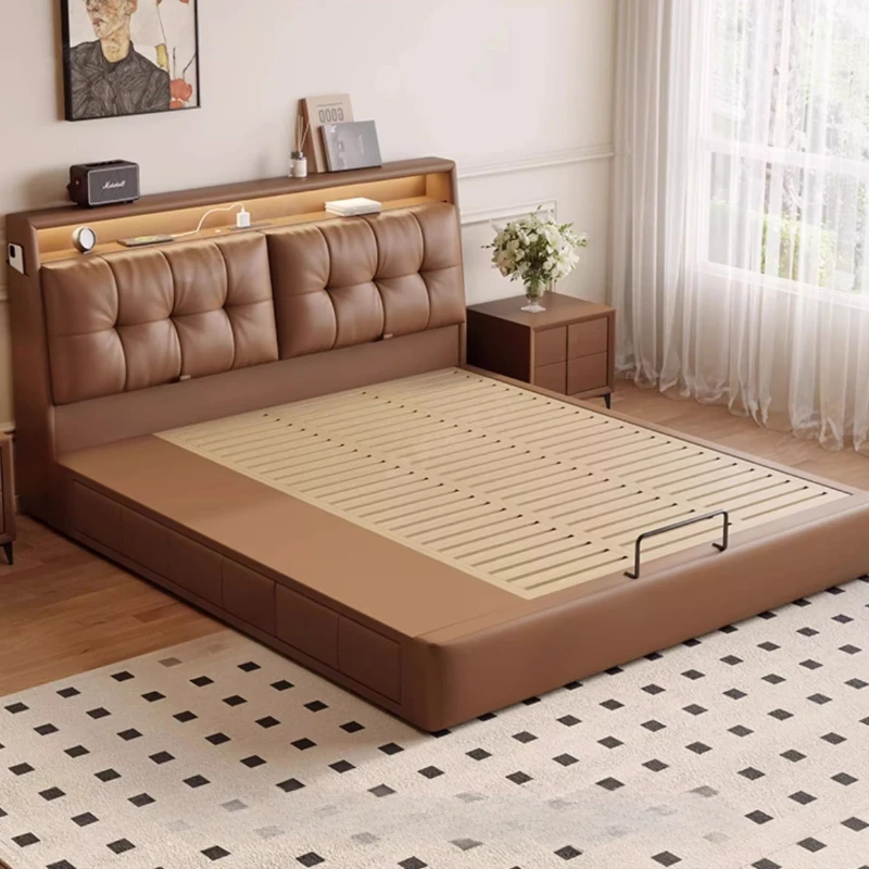 เตียงนวดอเนกประสงค์อัจฉริยะ โครงเตียงควีนไซส์/ดับเบิ้ล ดีไซน์ยุโรปสมัยใหม่ พร้อมที่เก็บของ หนังคุณภาพสูง ปลอดภัย ดีไซน์โดดเด่น เฟอร์นิเจอร์สุดพิเศษ