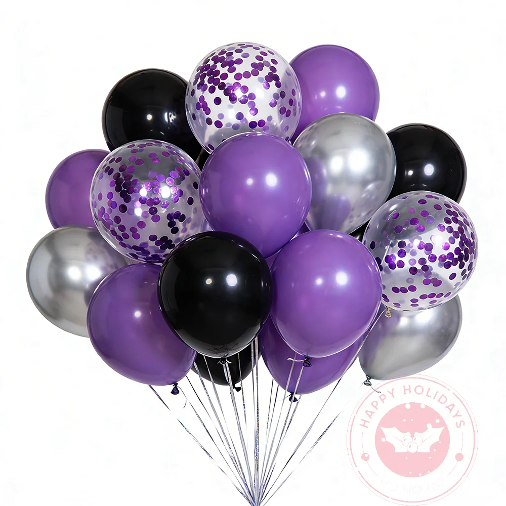 

30/60pcs 10inch Purple Black Metal Silver Latex Balloons With Purple Confetti Suitable for Weddings Birthdays Party Gift Ribbon