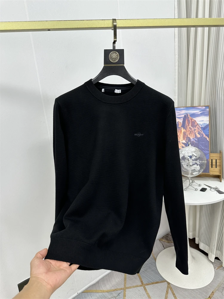 

Мужской модный вязаный свитер с длинным рукавом и круглым вырезом, теплый повседневный базовый топ для осени и зимы, брендовая модель