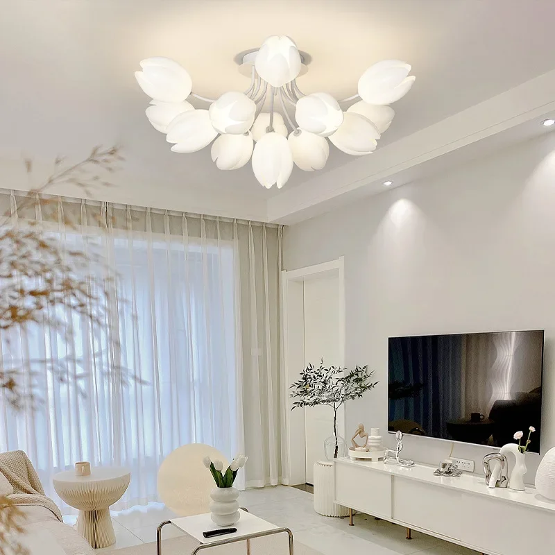 Creative Fashion CreamFlower Simple Celing Lights Modern Personality Chandelier for Apartment Living Room Bedroom