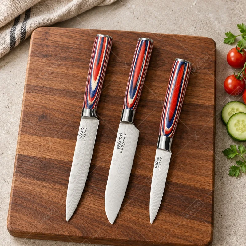 WXCOO Kitchen Knives Cooking Tools Laser Damascus Fruit Paring Knife Santoku Knife Meat Cleaver for Cut Fruit Vegetable 1~3PCS