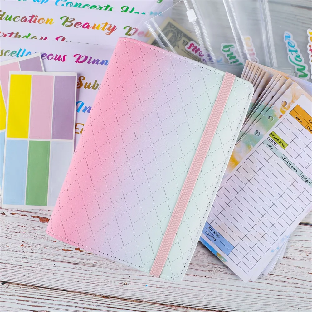 A6 Gradient Budget Binder Cash Envelope Organizer With Clear Zipper Pockets Expense Budget Sheets Money Saving Organizer Book