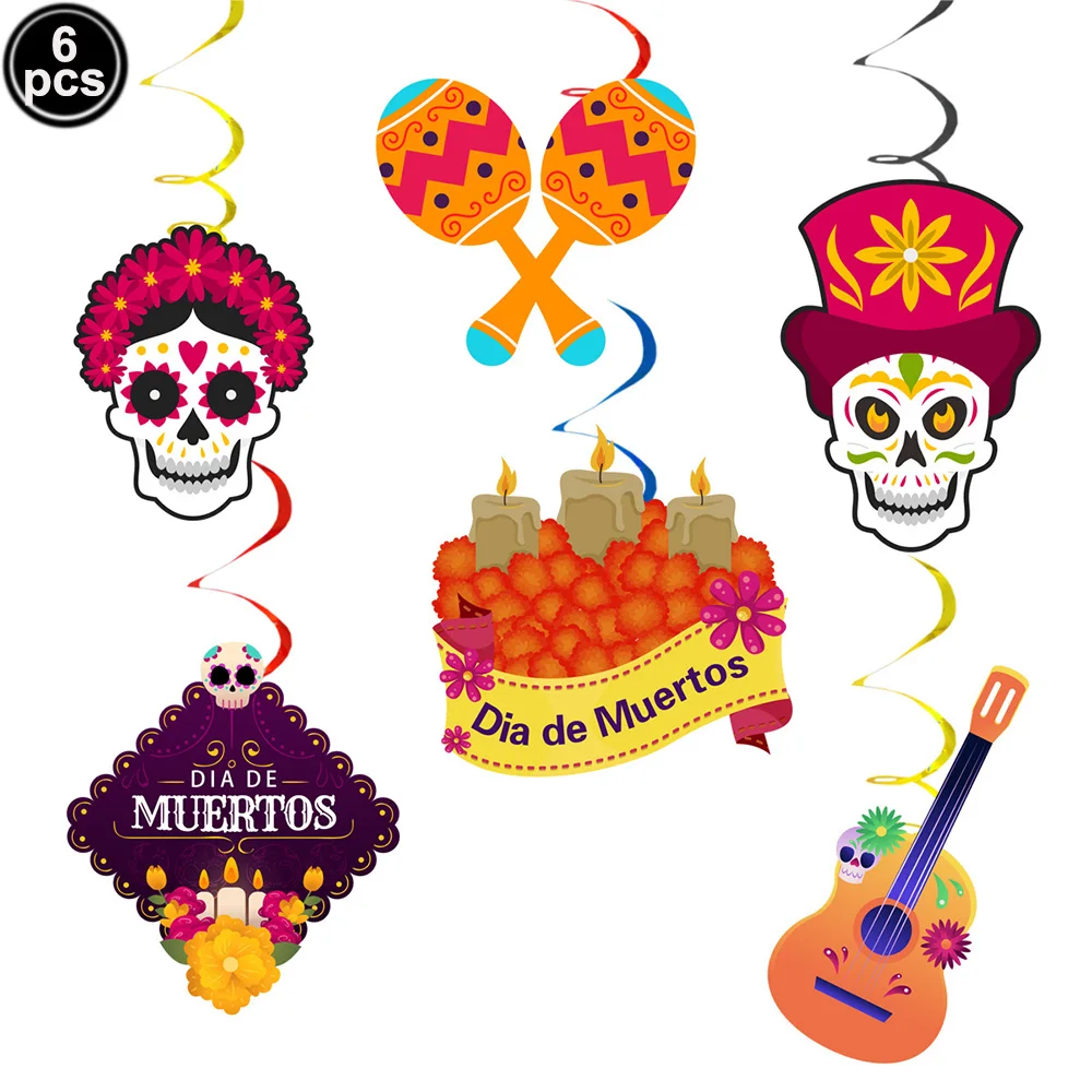 Day of the Dead Halloween Theme Flower Skull Disposable Tableware Paper Plates Cups Napkins Banner Hanging Decor Party Supplies