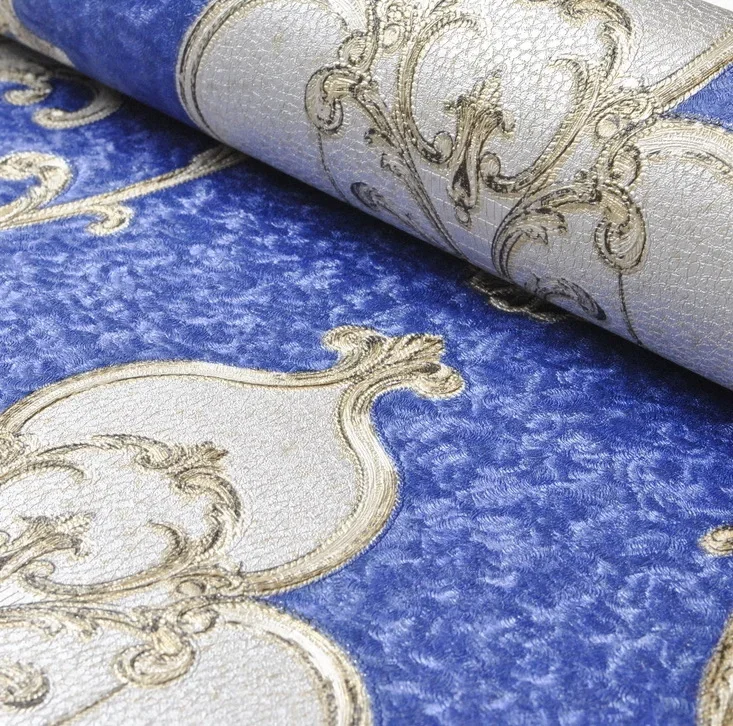 

Dark Blue Floral Victorian Damask Wallpaper Luxury Vinyl Wall Paper Roll Bedroom Living Room Background Home Decor