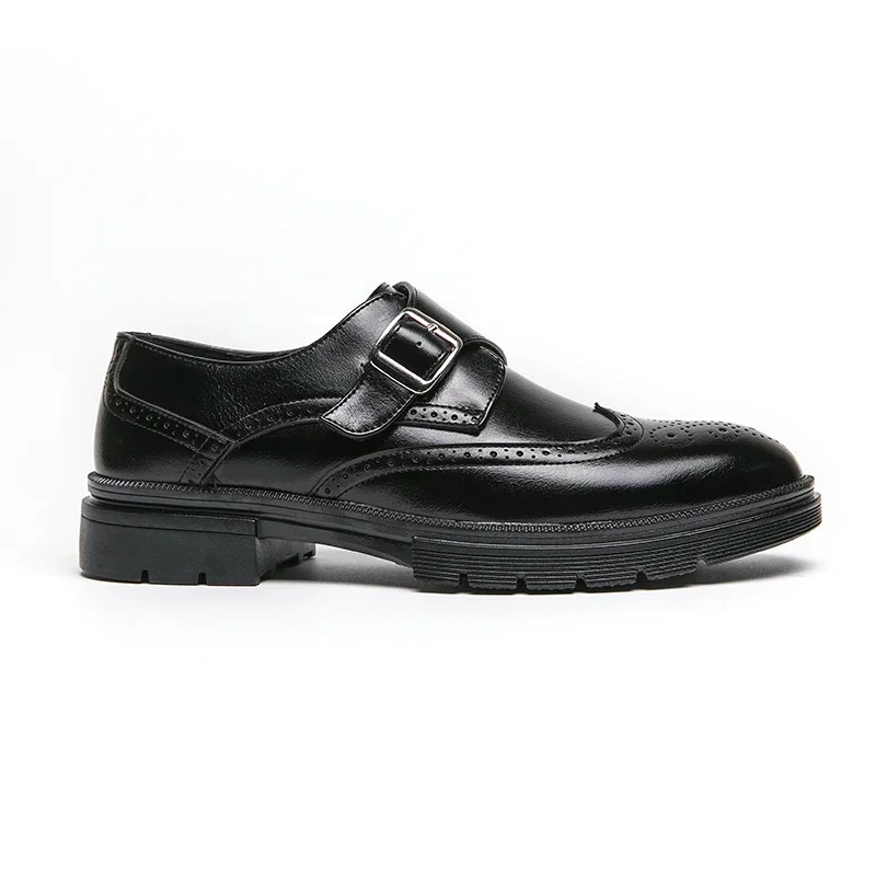 Men Loafers Shoes Round Toe Buckle Strap Black Brown Business Shoes for Men with  Size 38-46 Dress Shoes Men